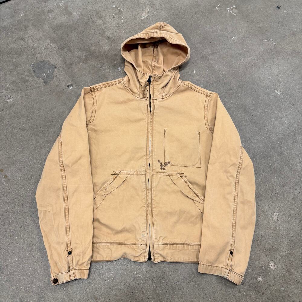 Vintage Y2K American Eagle Hooded Grunge Work Jacket Tan Medium Men